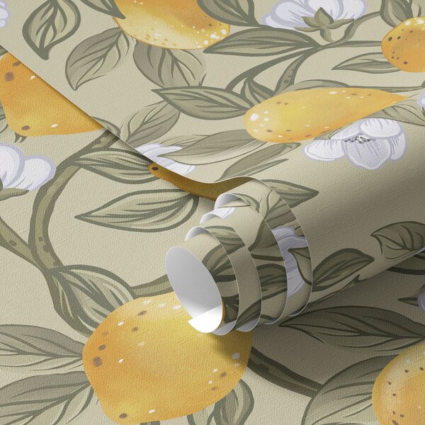 Carta da parati Fiori e limoni gialli, Parati classici in stile francese, a00023 : Uwalls.it
