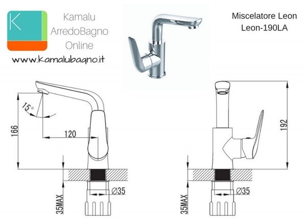 Rubinetto lavabo alto design moderno modello Leon-190LA - KAMALU