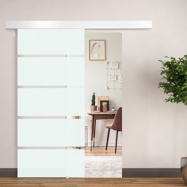 HomCom Porta Scorrevole in Vetro Temperato Smerigliato Porte per Interni con Binario e Maniglia, Porte Interno Vetro Entrata a Scorrimento|Aosom