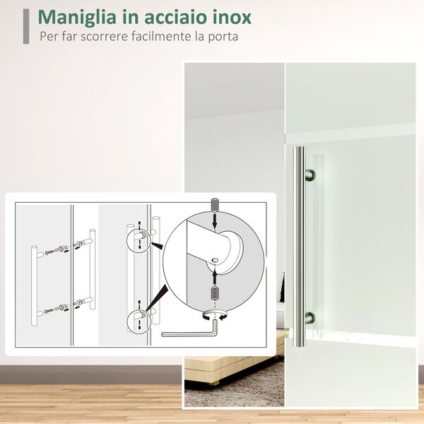 HomCom Porta Scorrevole in Vetro Temperato Smerigliato Porte per Interni con Binario e Maniglia, Porte Interno Vetro Entrata a Scorrimento|Aosom