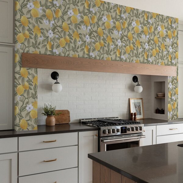 Carta da parati Fiori e limoni gialli, Parati classici in stile francese, a00023 : Uwalls.it