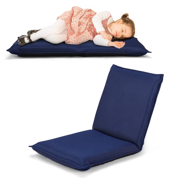 Costway Sedia da terra con supporto schiena, Poltrona reclinabile imbottita struttura di metallo resistente, Blu marino
