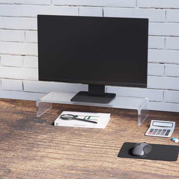 HomCom Supporto Monitor TV in Vetro Acrilico Trasparente, Eleva Schermi, Design Moderno, 53x19x9cm, Ideale per Ufficio|Aosom