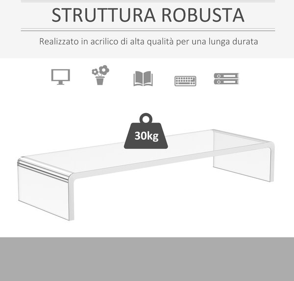 HomCom Supporto Monitor TV in Vetro Acrilico Trasparente, Eleva Schermi, Design Moderno, 53x19x9cm, Ideale per Ufficio|Aosom