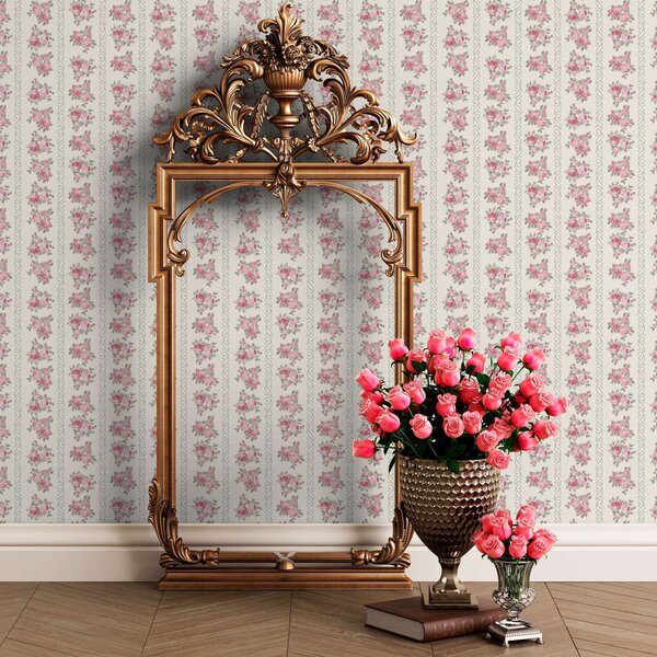 Carta da parati Strisce verticali di rose, Parati classici Rustica, a00028 : Uwalls.it