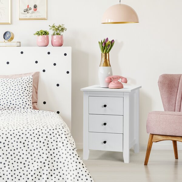 Costway Comodino con 3 cassetti, Cassettiera moderna vicino al letto Bianco