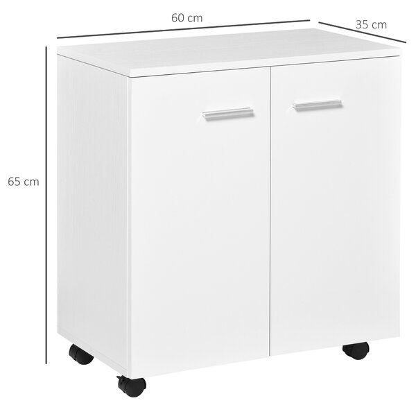 HOMCOM Mobile TV Moderno Multiuso in Legno con 4 Ruote e Freni, 2 Ante con 2 Ripiani, per Soggiorno e Ufficio, 60x35x65 cm, Bianco | Aosom Italy