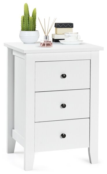 Costway Comodino con 3 cassetti, Cassettiera moderna vicino al letto Bianco
