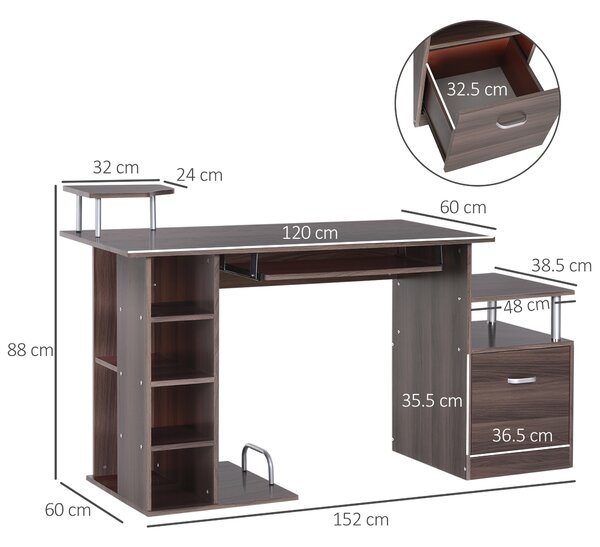 HomCom scrivanie ufficio scrivania salvaspazio per Computer, Tavolo per PC in Legno Marrone Scuro Effetto Legno|Aosom