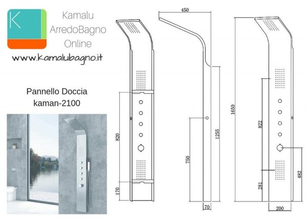 Pannello doccia idromassaggio in acciaio modello Kaman-2100 - KAMALU