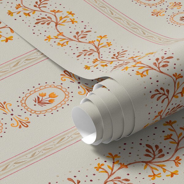 Carta da parati Delicato ornamento geometrico con fiori e piante, Parati classici in stile shabby chic, a00031 : Uwalls.it