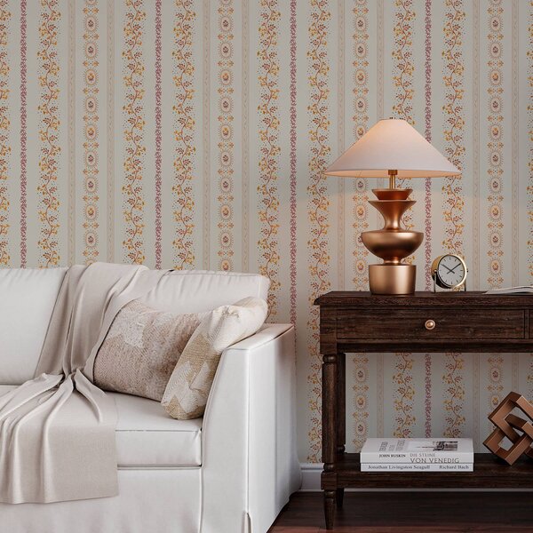 Carta da parati Delicato ornamento geometrico con fiori e piante, Parati classici in stile shabby chic, a00031 : Uwalls.it