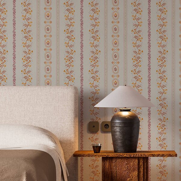 Carta da parati Delicato ornamento geometrico con fiori e piante, Parati classici in stile shabby chic, a00031 : Uwalls.it