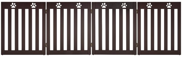 Costway Cancello di legno per animali domestici, Cancello pieghevole con cerniere flessibili a 360° e 4 pannelli, Caffè