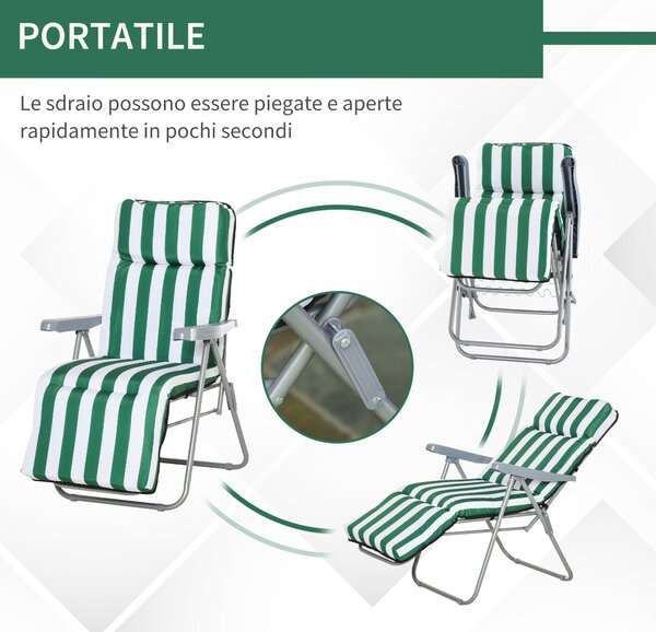 Outsunny Sdraia da Giardino lettino prendisole da terrazzo pieghevole arredamento giardino da giardino Braccioli Reclinabili, bianco e verde|Aosom