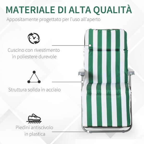 Outsunny Sdraia da Giardino lettino prendisole da terrazzo pieghevole arredamento giardino da giardino Braccioli Reclinabili, bianco e verde|Aosom