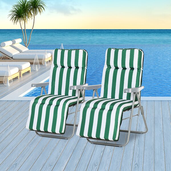 Outsunny Sdraia da Giardino lettino prendisole da terrazzo pieghevole arredamento giardino da giardino Braccioli Reclinabili, bianco e verde|Aosom