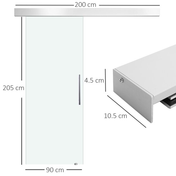 HomCom Porta Scorrevole in Vetro Temperato Satinato con Binario, 90x205cm|Aosom