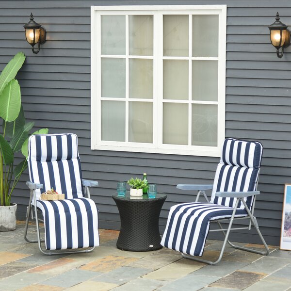 Outsunny lettino prendisole Sdraia da Giardino da terrazzo pieghevole arredamento giardino Reclinabili  a Righe con Braccioli, bianco e blu