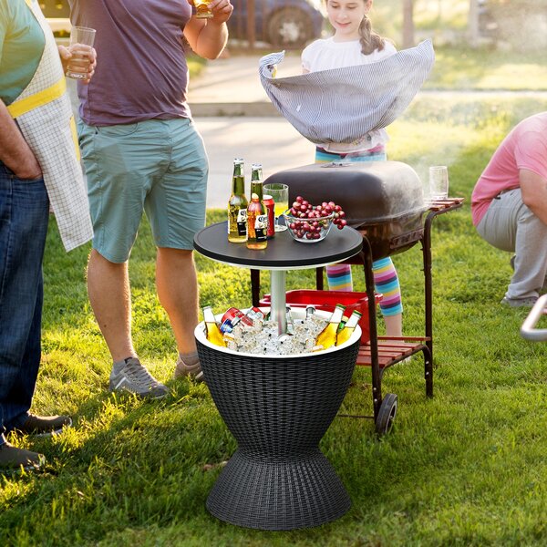 Costway Secchiello del ghiaccio 30L a imitazione rattan, Tavolo bar resistente alle intemperie con superficie Nero
