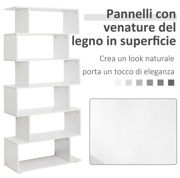HomCom Libreria di Design Mobili Ufficio Scaffale in Legno 80x24x191cm Bianco Opaco|Aosom
