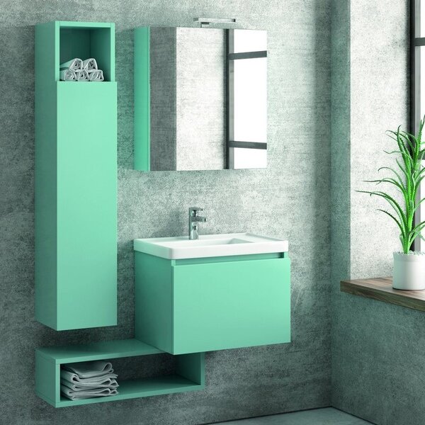 Kamalu composizione mobili bagno sospesi 60 cm con lavabo, colonna, specchio e pensile sp-60a