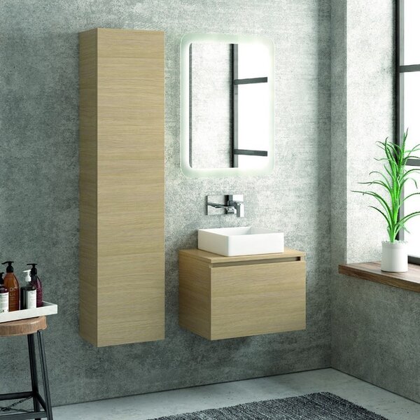 Kamalu composizione mobili bagno sospesi 60 cm con lavabo, colonna e specchio led sp-60b