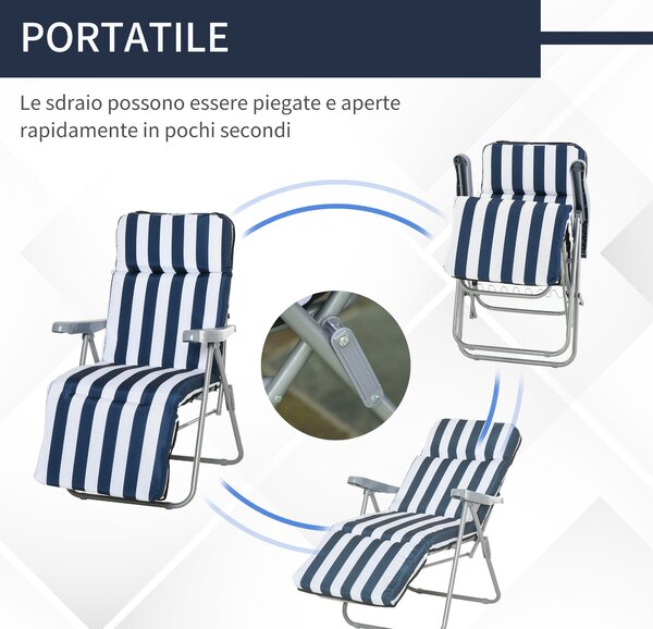 Outsunny lettino prendisole Sdraia da Giardino da terrazzo pieghevole arredamento giardino Reclinabili  a Righe con Braccioli, bianco e blu