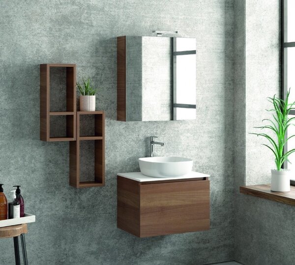 Kamalu composizione mobiletto bagno 60 cm, 2 pensili e specchio contenitore sp-60c