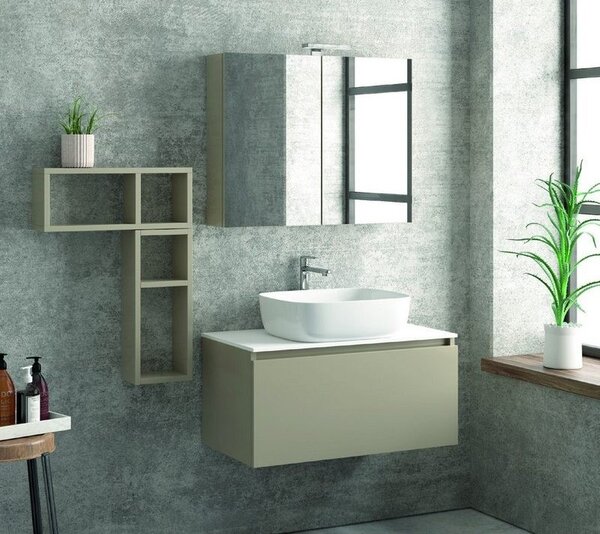 Kamalu composizione bagno sospesa 80cm mobile specchio contenitore e 2 pensili