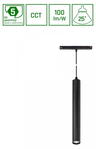 HANGIT, faretto a binario LED, 48V, 12W, angolo di emissione 25°, temperatura di colore regolabile, colore nero