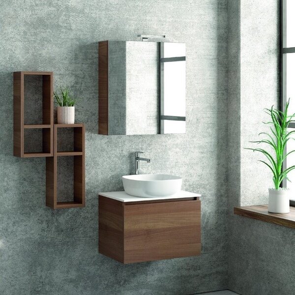 Kamalu composizione mobiletto bagno 60 cm, 2 pensili e specchio contenitore sp-60c