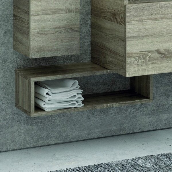 Kamalu composizione bagno sospesa 80cm composta da mobile colonna specchio e pensile