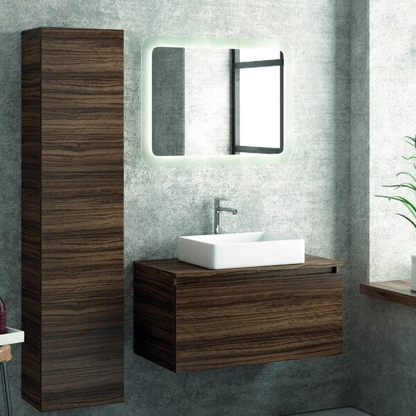 Kamalu composizione bagno sospesa 80cm mobile colonna e specchio led