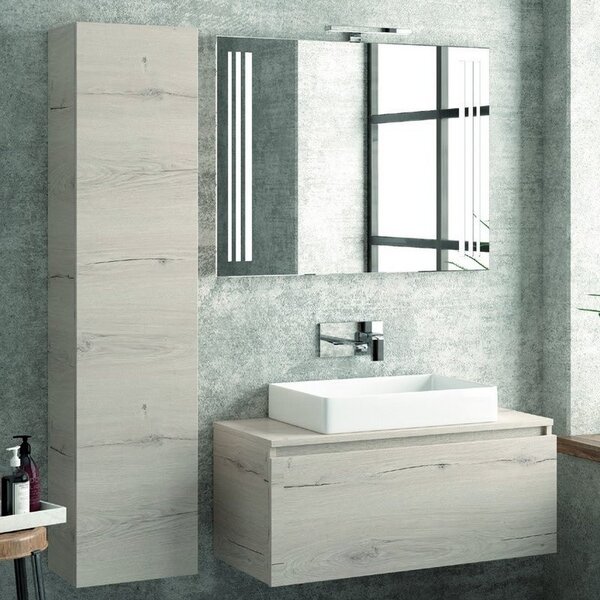 Kamalu composizione bagno sospesa 100cm mobile specchio e colonna