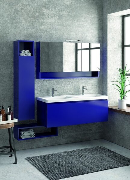 Kamalu composizione bagno sospesa 120cm mobile lavabo doppio colonna specchio e pensile