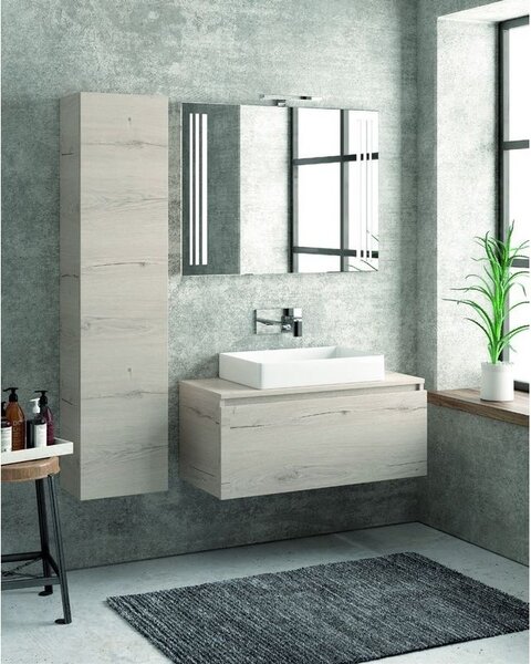 Kamalu composizione bagno sospesa 100cm mobile specchio e colonna