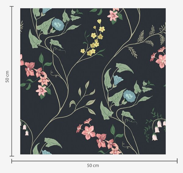 Carta da parati Fiori, foglie e steli su sfondo scuro, Parati fiori e piante classici, a00047 : Uwalls.it