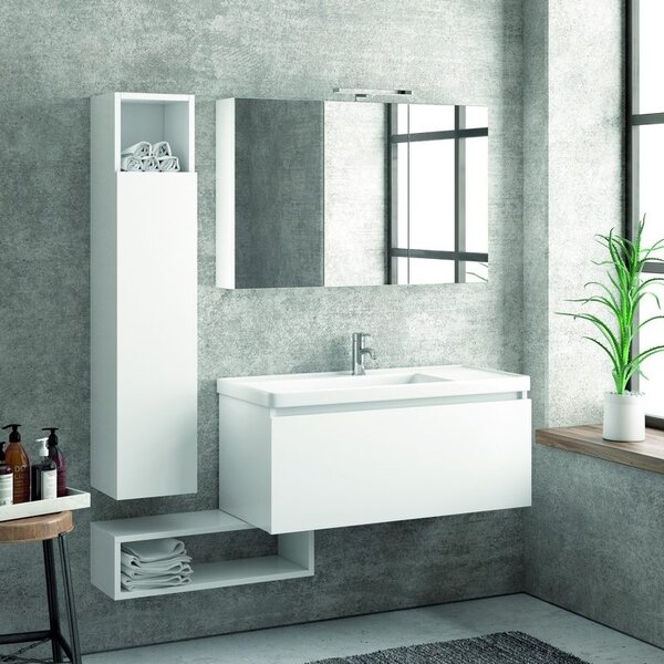 Composizione mobili bagno sospesa 100cm composta da mobile colonna specchio e pensile - KAMALU