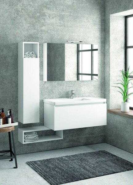 Kamalu composizione mobili bagno sospesa 100cm composta da mobile colonna specchio e pensile
