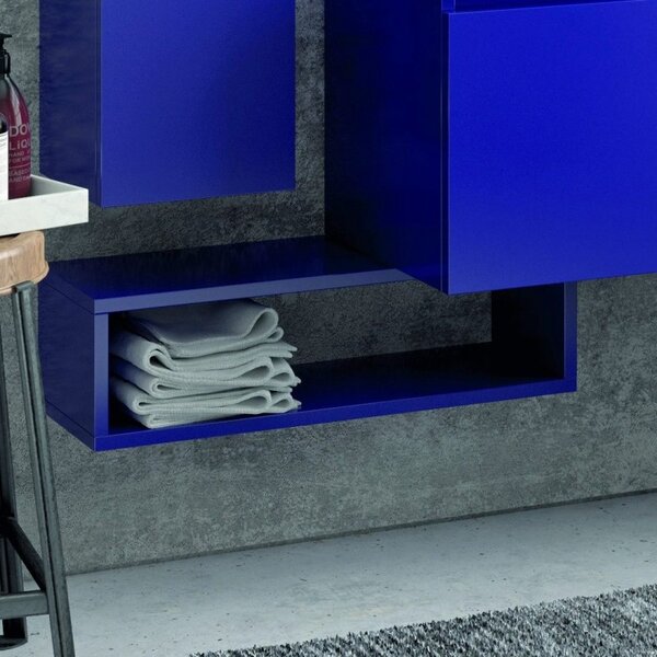 Kamalu composizione bagno sospesa 120cm mobile lavabo doppio colonna specchio e pensile