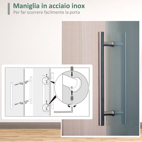 HomCom Porta Scorrevole in Vetro Temperato di sicurezza Porte per Interni con Binario Silenziosoin Alluminio|Aosom