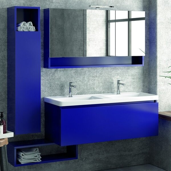 Kamalu composizione bagno sospesa 120cm mobile lavabo doppio colonna specchio e pensile