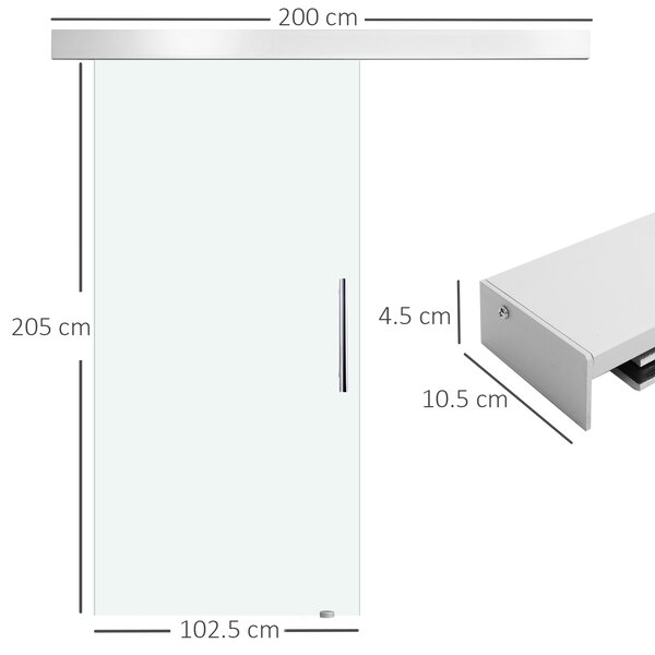 HomCom Porta Scorrevole in Vetro Temperato di sicurezza Porte per Interni con Binario Silenziosoin Alluminio|Aosom