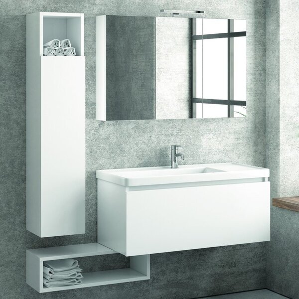 Kamalu composizione mobili bagno sospesa 100cm composta da mobile colonna specchio e pensile