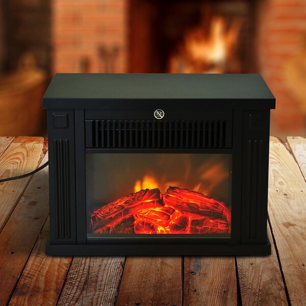 HOMCOM Camino Elettrico da Tavolo con Effetto Fiamma, Caminetto con Potenza Regolabile 600/1200W, Copertura 10-15m², Nero|Aosom