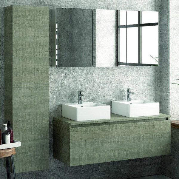 Kamalu composizione bagno 120cm sospesa con mobile specchio e colonna