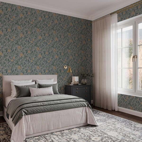 Carta da parati Rami pendenti con fiori gialli, Parati classici in stile shabby chic, a00052 : Uwalls.it