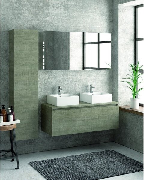 Kamalu composizione bagno 120cm sospesa con mobile specchio e colonna
