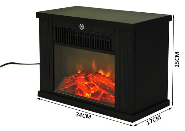HOMCOM Camino Elettrico da Tavolo con Effetto Fiamma, Caminetto con Potenza Regolabile 600/1200W, Copertura 10-15m², Nero|Aosom